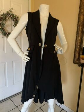 Park Avenue Black Sleeveless Draped Vest with Gold-Tone Buttons
